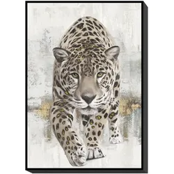 Wandbild 70 x 100 cm Tiger Leinen Beige