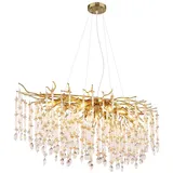 GLOBO Luster Kronleuchter Pendelleuchte Hängelampe gold Glaskristalle klar amber L 120 cm