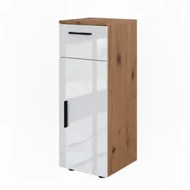 Vicco Irma Halbhochschrank 30 x 81 cm Weiß Hochglanz/Eiche Holz