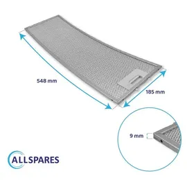 Allspares Metallfilter für Dunstabzugshauben geeignet für Neff 357623, 00357623, AS-MF380 (548x185x9mm)