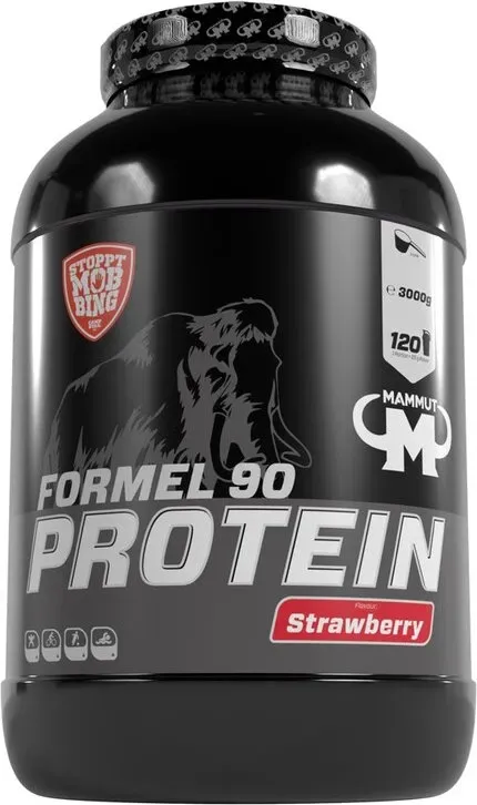 Mammut Nutrition Formel 90 Proteinpulver Erdbeere – 3 kg – 4-Komponenten Whey Protein Pulver mit Sojaproteinisolat, Milchprotein, Eiprotein und Vitamin B6 – 77 % Eiweiß