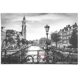 Poster REINDERS "Die Grachten von Amsterdam Brücke - Fahrrad - Stadt - Die Niederlande", schwarz (farbe bild(er): schwarz, weiß), B:91,5cm H:61cm, Papier, Bilder