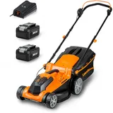 LawnMaster CLMF2437G Akku-Rasenmäher 24V Max 2x4.0Ah Batterie, 37cm 300m2 Mulchen 40L, 22-72mm 6-Stufige Schnitthöhenverstellung