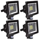 Greenmigo 4X 50W LED Fluter Flutlicht mit Bewegungsmelder Warmes Weiß Aluminium IP65 Außenstrahler Wasserdicht Strahler Scheinwerfe