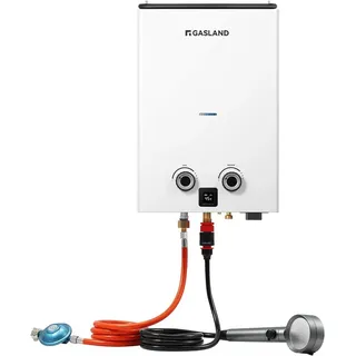 gasland chef GASLAND Go Shower Series Durchlauferhitzer Butan/Propan (50mbar), ultraschlanker tragbarer 10 Liter Gas Warmwasserbereiter für den