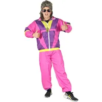 Foxxeo 80er Jahre Kostüm für Erwachsene Premium 80s Trainingsanzug Assianzug Assi - Herren Größe S-XXXXL - Fasching Karneval Anzug, Farbe Pink-lila-gelb, Größe: XL