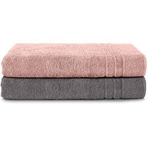 Komfortec 2er Saunatuch Set 80x200 cm aus 100% Baumwolle, XXL-Saunatücher, Sauna Handtuch, Weich, Groß, Frottee, Schnelltrocknend, Anthrazit Grau/Blütenrosa