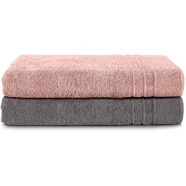 Komfortec 2er Saunatuch Set 80x200 cm aus 100% Baumwolle, XXL-Saunatücher, Sauna Handtuch, Weich, Groß, Frottee, Schnelltrocknend, Anthrazit Grau/Blütenrosa