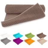 heimtexland Badematte Badvorleger Chenille Badteppich Duschvorleger, rutschhemmend beschichtet, Fußbodenheizung geeignet, fußbodenheizungsgeeignet, saugstark, schnell trocknend, strapazierfähig, rutschfest, Polyester, rechteckig, 45x50 cm, Hochflor, super weich, extrem saugfähig, Maschinenwäsche braun 45x50 cm