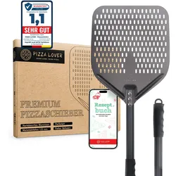PizzaLover Pizzaschieber - Perforierte harteloxierte Schaufel Aluminium mit rutschfester Griff – 30x70 cm – Ideal für Pizzaofen, Grill, Pizzastein -
