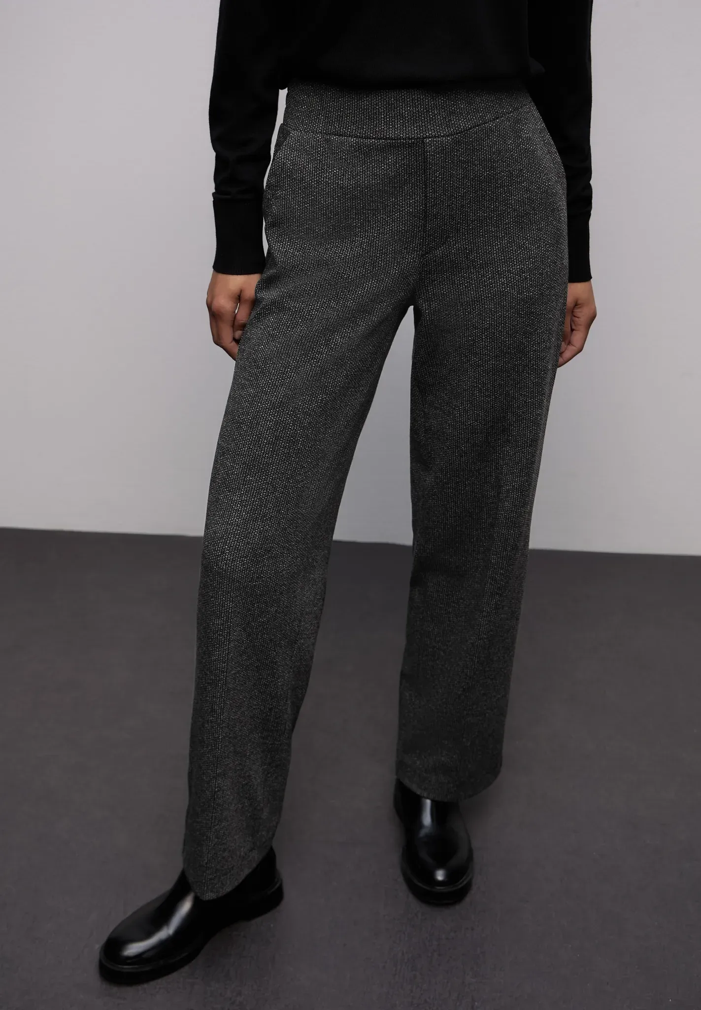 Webhose STREET ONE, Damen, Gr. 44, Länge 30, grau (gravel grau meliert), Web, Obermaterial: 63% Polyester, 32% Viskose, 5% Elasthan, Jacquardmuster, meliert, regular fit lang, Hosen, mit elastischem Bund