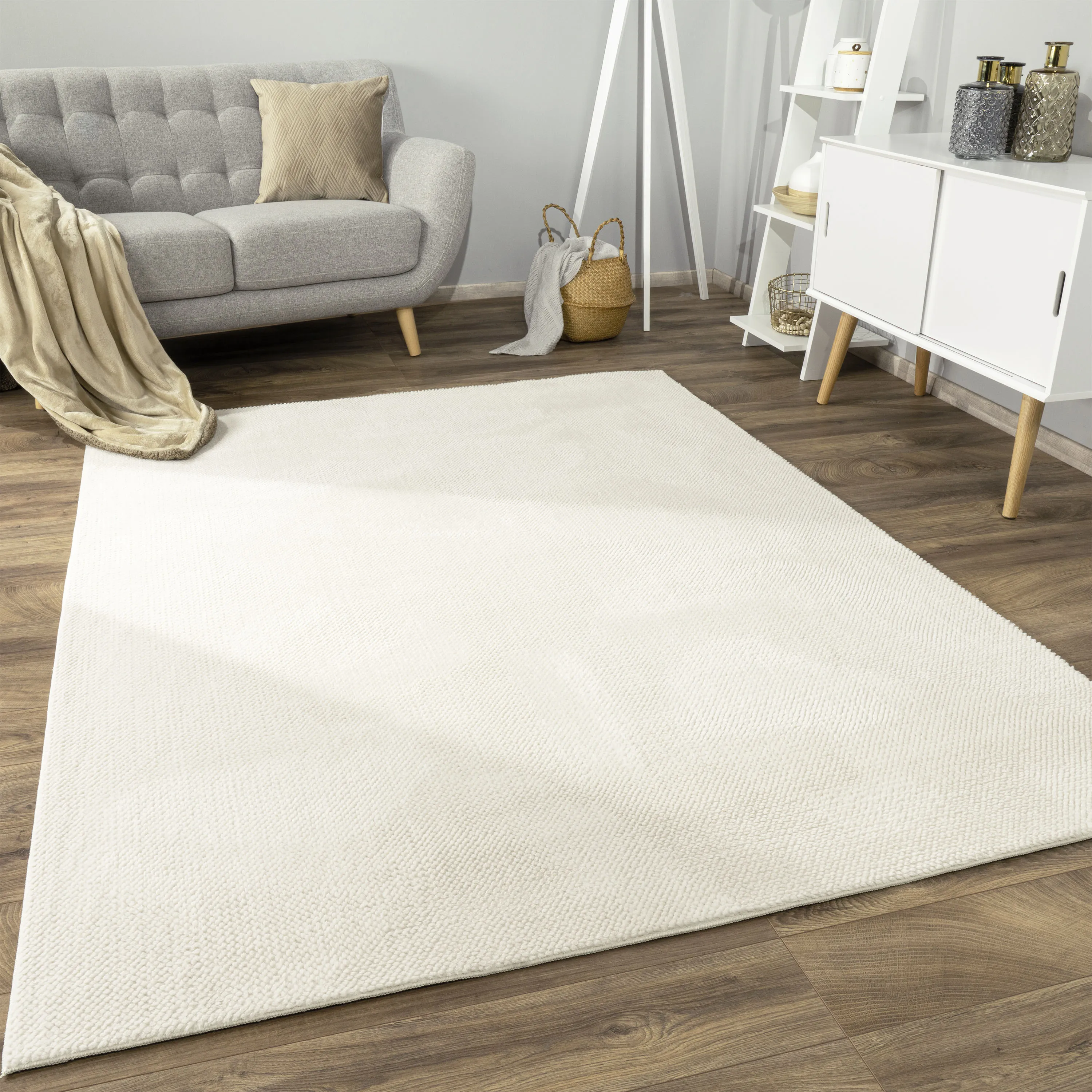 Paco Home Teppich »Sevilla 521«, rechteckig, 16 mm Höhe, Kurzflor, Uni Farben, weich & kuschelig, Hoch-Tief Effekt, Wohnzimmer Paco Home Creme B: 120 cm   1 St.