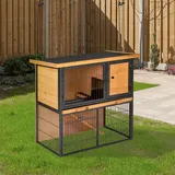 Pawhut Hasenstall 2 Etagen Kaninchenstall Aus Holz 89,5x45x81 Cm Kaninchenkäfig Mit Bitumendach, Freilaufgehege, Rampe, Verschließbarer Tür, Hasenkäfig Für Kaninchen, Meerschweinchen Outdoor Hellgelb