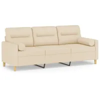 VidaXL 3-Sitzer-Sofa mit Zierkissen Creme 180 cm Stoff