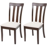 Mendler 2er-Set Esszimmerstuhl HWC-G46, Küchenstuhl Stuhl, Stoff/Textil Massiv-Holz ~ dunkles Gestell, beige