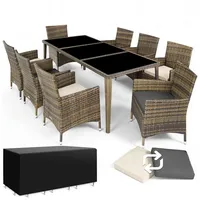 tectake Sitzgruppe Aluminium Rattan Gartenlounge mit Bezügen, inklusive Schutzhülle, (Loungeset Menorca, 9-tlg., für Außen in Naturfarben), wetterfest und UV-beständig, mit Sicherheitsglasplatten, pflegeleicht braun