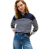 Tommy Hilfiger Damen Pullover Jersey Gold mit Mock-Neck, Blau