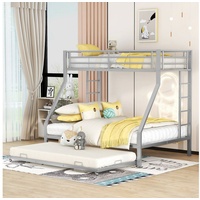 Ulife Etagenbett Metallbett mit ausziehbarem Bett,einfach zu montieren, mit Leiter auf beiden Seiten,90(140)x200cm silberfarben