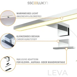 SSC-LUXon LEVA Spiegelleuchte 30cm silber glänzend - Bad Spiegel Beleuchtung 3-in-1 warmweiß 230V Badspiegelleuchte