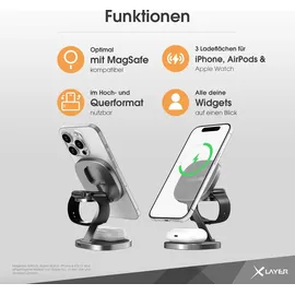 Xlayer MagFix Pro 3 in 1 Wireless Charger | Klappbar | Standby | Magsafe Kompatibel | Magnetisch | Induktive Ladestation Grau