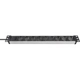 Brennenstuhl Alu-Line 19" Steckdosenleiste 9-Fach - Steckerleiste aus hochwertigem Aluminium (2m Kabel), Silber/schwarz