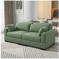 ADWOLT Ecksofa Liebessofa Polstersofa aus Cord, Set 1 Teile, Polstergarnitur elegant Wohnlandschaft, mit federkern & Kissen, Grün grün 180 cm x 85 cm x 88 cm
