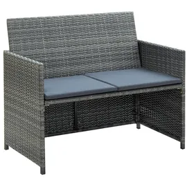 vidaXL 2-Sitzer-Gartensofa mit Polstern Grau Poly Rattan