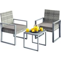 CASARIA CASARIA® Polyrattan Gartenmöbel WPC Tisch 160kg Belastbarkeit Verstellbar Terrasse Balkon Möbel Lounge Grau