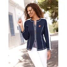 Casual Looks Shirtjacke CASUAL LOOKS "Shirtjacke", Damen, Gr. 50, marine, ecru, 50% Baumwolle, 50% Polyester, unifarben, Rundhals, Shirts Shirtjacke