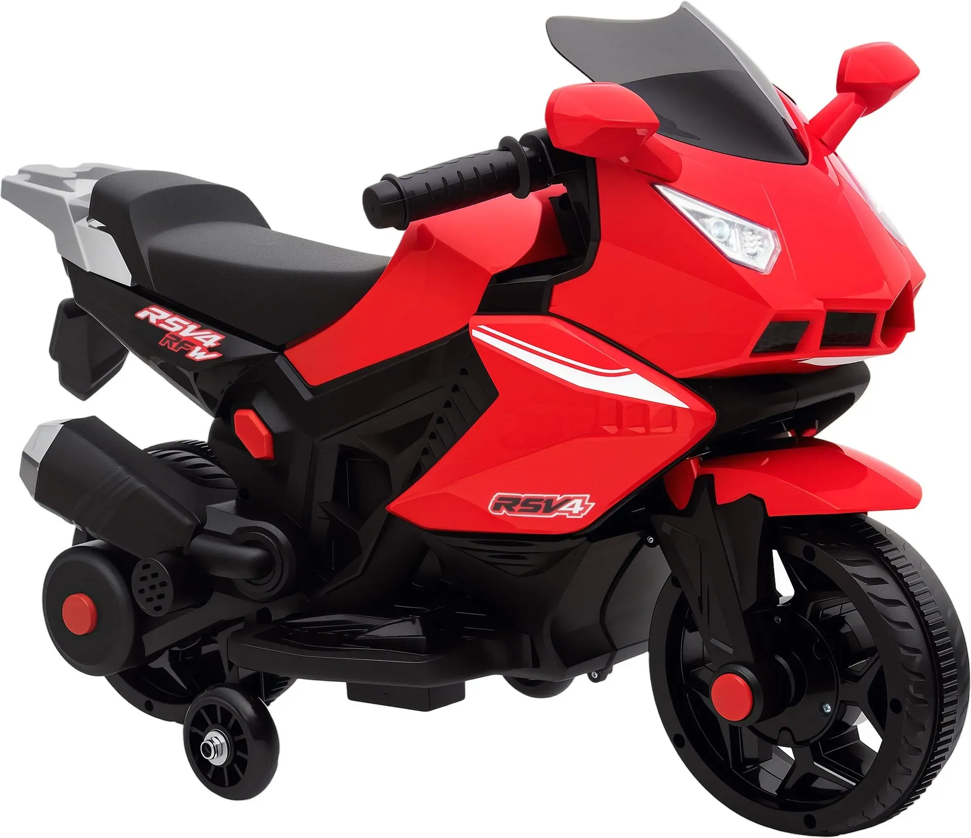 AIYAPLAY Elektro Kindermotorrad Elektromotorrad mit USB, Stützrädern, Musik, Hupe Scheinwerfer, Kinder Elektro Motorrad mit 2 Stützrädern für Kinder 1,5–3 Jahren Rot   Aosom