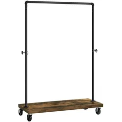 UAC Schwerlast Kleiderständer Garderobenständer 162 x 103,5 x 40 cm mit Ablage arretierbare Rollen bis 90 kg belastbar, Wasserrohr-Elemente, Schwarz