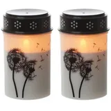 MARELIDA LED Pusteblume Grabkerze Trauerlicht Gedenklicht Friedhofkerze batteriebetrieben aus Kunststoff (2x Blume 12cm,