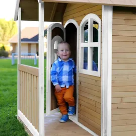 AXI Spielhaus TOM mit Rutsche und Veranda, Holz braun/weiß - Rutsche grau