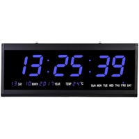 WOQLIBE LED Digital Wanduhr, 12/24 Stunden Modus Digitale Kalenderuhr Seniorenuhr mit Datumanzeige & Temperaturanzeige für Büro Wohnzimmer (blau)