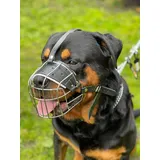 Starker Maulkorb aus Drahtmetall für Hunde, Rottweiler, Mastiff Golden Retriever und andere (R1, silberfarben/schwarzes Leder)