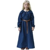 Battle-Merchant Kinder Mittelalterkleid Ana für Mädchen, Langarm, bodenlang, Baumwolle, Mittelalter Gewandung, blau, Gr. 146 - 146