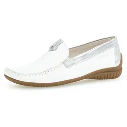 Mokassin GABOR "FLORENZ", Damen, Gr. 41, silber (weiß, silberfarben), Leder, casual, Schuhe, Slipper, Schlupfschuh, Festtagsschuh mit Metallic-Details
