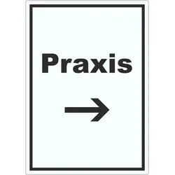 Praxis Aufkleber mit Text und Richtungspfeil rechts Arzt Gesundheit hochkant A4 (210x297mm)
