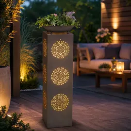 EasyMaxx LED-Dekosäule Metall 87 cm inkl. Pflanzschale Grau