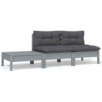 vidaXL 3-tlg. Garten-Lounge-Set mit Kissen Grau Kiefer Massivholz