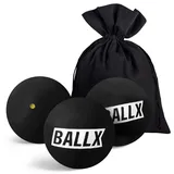 BallX Squash Bälle Gelber Punkt XS6000 | 3er Pack | Squash Ball | Squash Ball Gelb (Yellow Ball) | Bälle für Fortgeschrittene | Offizielle Wettkampfgröße | inkl. Baumwollsäckchen | Hohe Langlebigkeit