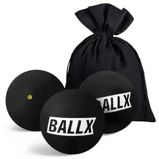 BallX® Squash Bälle Gelber Punkt XS2000 [3ER Set] - Squashbälle für Fortgeschrittene - Ball mit Wettkampfgröße - Langlebige Squashspiel Bälle mit Baumwollsäckchen - Squashball Set - Squash Ball