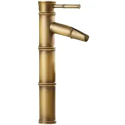 KLARWERK YURI | Bambus Wasserfall Wasserhahn Bad Messing Gold hohe Badarmatur | Edelstahl Armatur Für hohe Waschbecken | Japanische Mischbatterie 2 Anschlüsse