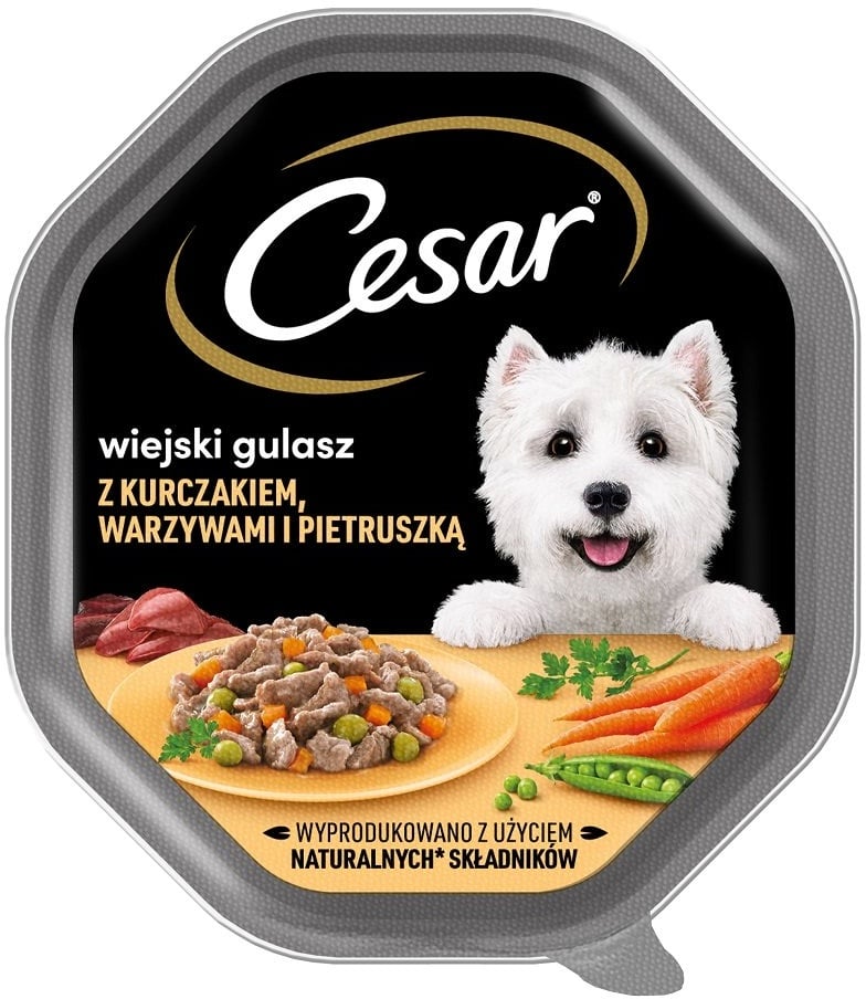 CESAR Schale 14x150 g Nass-Alleinfutter für ausgewachsene Hunde in Sauce mit Huhn, Gemüse und Petersilie