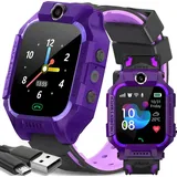 Retoo Smartwatch Kinder Smart Watch Armbanduhr mit GPS SIM für Kinder Mädchen Jungen Ab 3 Jahre Touchscreen Sport Fitness Armband Geschenk Call Violett... - Violett