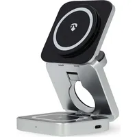 Nedis WDCHAQ15W210BK - Kabelloses Ladegerät 3in1 15W | Silber/Schwarz