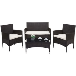 Poly-Rattan Garnitur MCW-F55, Balkon-/Garten-/Lounge-Set Sofa Sitzgruppe ~ braun, Kissen creme