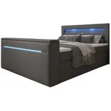 Luxusbetten24 Boxspringbett Repos mit TV Lift, USB und LED H2 (bis 70kg) - Grau