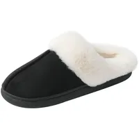 JOMIX Lammfell Hausschuhe Damen Winter Plüsch Pantoffeln Warm Schuhe Unisex Weiche Flache Medizinischer Schuhe (Schwarz 39EU) - 39 EU