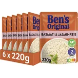 BEN'S ORIGINAL Express Reis, Schnell und Einfach, Basmati & Jasmin-Reis, 6 x 220g, 6 Packungen